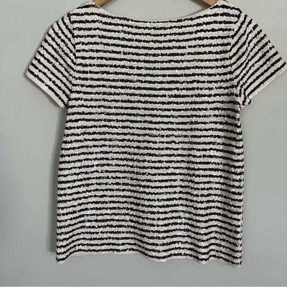 J. Crew Ivory and Black Sequin Stripe Embellished T-shirt, Size XS - Picture 6 of 14